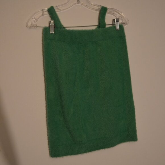 Freshman1996 Green Fluffy Dual Set Mini Skirt & Sleeveless Top Straps V-Neck S - Picture 13 of 13